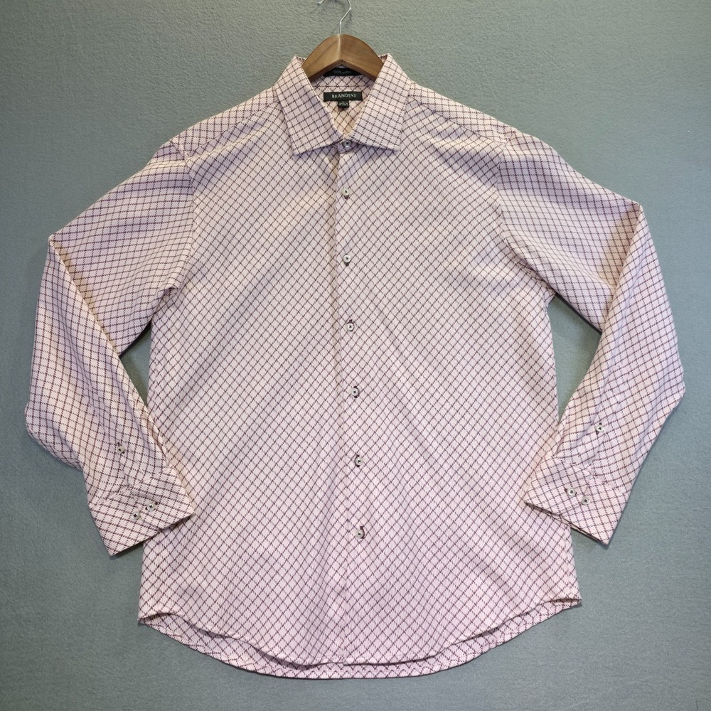 Brandini Men's Pink Check Long Sleeve Button Up Shirt Size‎ Large